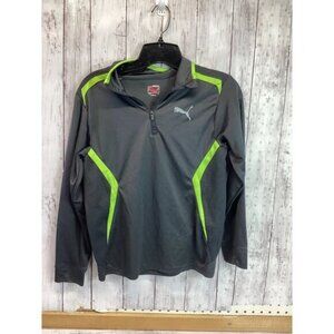 Puma Boys' Sports Lifestyle Gray/Neon Green Quarter Zip Long Sleeve Shirt Medium